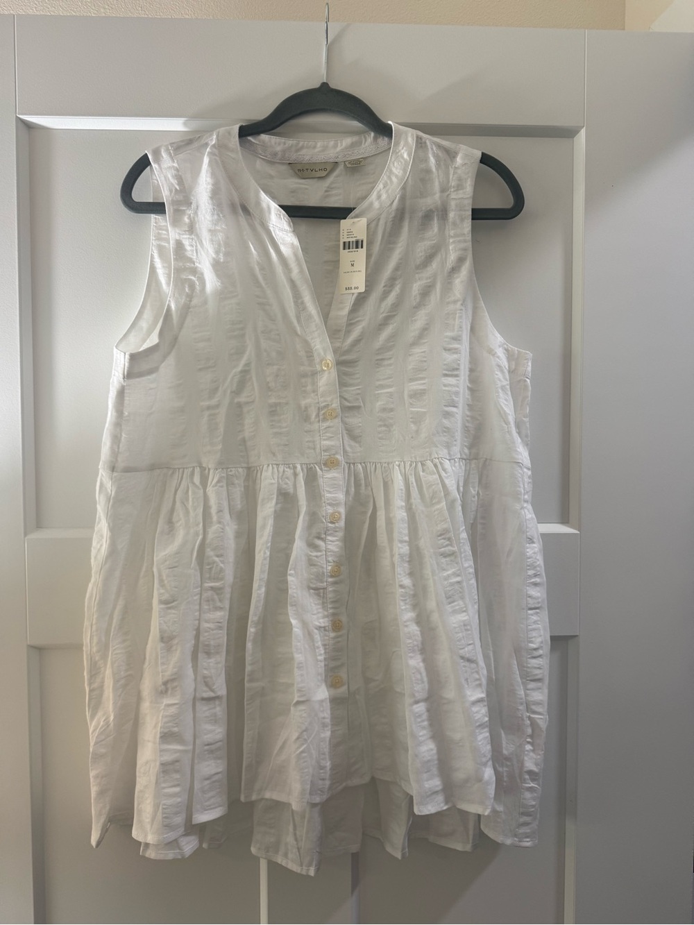 Anthropologie 11.1 TYLHO White Babydoll Button Front Top Size M NWT $88